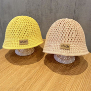 日系儿童渔夫帽夏季镂空透气遮阳水桶帽男女宝宝薄款沙滩防晒草帽