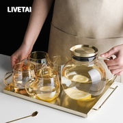 livetai耐高温玻璃水壶套装，一杯四壶茶托盘凉水壶，茶壶家用冷水壶