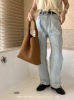 ovinsyang浅蓝色牛仔裤女小众设计感2023年气质，高腰直筒裤子