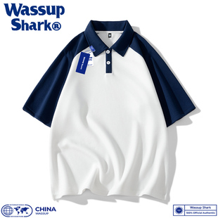 Wassup Shark日系POLO衫短袖T恤夏珠地棉男插肩袖透气休闲翻领女
