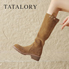 tatalory女靴2023秋冬磨砂，真皮长筒靴子，堆堆靴复古西部牛仔靴子
