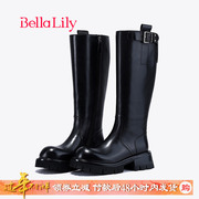 bellalily2023秋季牛皮休闲高筒靴，女增高骑士，靴时尚气质长靴