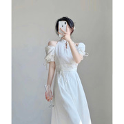新中式白色连衣裙夏季收腰气质法式高级小众设计改良旗袍裙子
