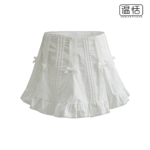 美式复古学院风白色，短裙子蕾丝花边设计感修身a字半身裙