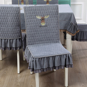 现代简约纯色桌布椅套座，椅子套罩雪尼尔餐桌布艺，椅子垫餐桌椅套罩