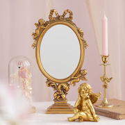 欧式宫廷复古小天使化妆镜梳妆台镜个性创意立式台式镜子摆件