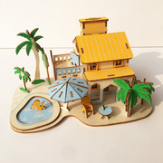 3d立体拼图木质小房子儿童女孩手工制作拼装房屋模型别墅益智玩具