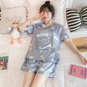 睡衣女夏季冰丝薄款两件套装，夏天短袖短裤韩版可爱学生ins家居服