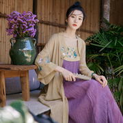 花制作汉元素烟萝原创民族风刺绣套装，女国风连衣裙外披两件套