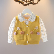女童秋装波点长袖衬衫1-4岁女宝宝韩套装棉布衬衫+针织马甲两件套