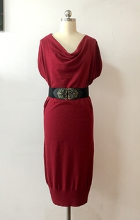 外贸原单欧美大牌酒红色，细腻羊毛混纺，针织连衣裙99欧元