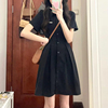 夏季韩版小黑裙显瘦polo领短裙子高级感学院，黑色衬衫连衣裙女