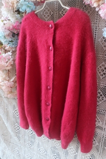 2021玫红色单排扣简单气质，百搭柔软开衫大外套，安哥拉毛衣