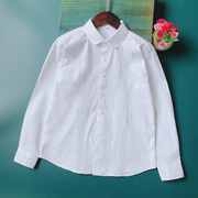 女童白衬衣(白衬衣)长袖，纯棉加绒加厚保暖打底衫，中大童小学生校服白色衬衫
