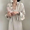 韩国chic秋季法式复古气质，减龄棉麻吊带连衣裙，+衬衫外套两件套女