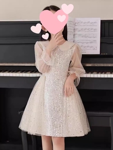 女童礼服公主裙2023秋季长袖潮流日常主持人，钢琴演奏演出服