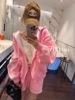 智研 韩国进口自留套装连帽卫衣短裤粉色纯色复合材质洋气时尚