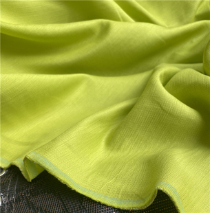 大牌尾货进口荧光黄色重磅真丝亚麻编织丝麻布料设计师面料