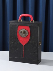 2022红酒盒皮盒双支包装礼盒皮质酒箱葡萄酒杯盒子包装盒空盒