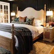 美式橡木双人床1.8米全实木床主卧室大床乡村法式复古真皮床布艺