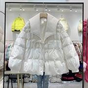 娃娃领羽绒服女短款冬季2023欧货设计感宽松小个子白鸭绒外套