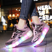 儿童暴走鞋 男童女童轮滑鞋USB充款电闪光灯成人自动隐形双轮溜冰