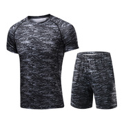 运动套装男透气健身t桖足球跑步休闲裤，短袖短裤两件套夏季篮球服