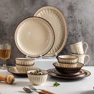 舍里法式复古陶瓷碗碟套装家用碗盘子碗筷套装高级感2024餐具