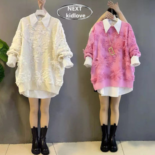 香港欧货大码女装提花设计毛衣，衬衫裙套装，胖mm时尚遮肉两件套秋装