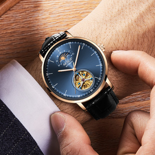 瑞士手表男士全自动机械表 2023时尚潮流亚马逊男表 皮带手表