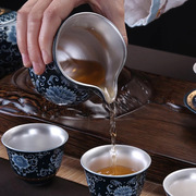 手工景德镇茶具高档家用送礼青花瓷茶具整套陶瓷，鎏纯银茶杯盖碗