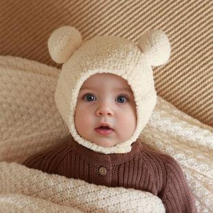 婴儿帽子秋冬季保暖围巾两件套宝宝可爱防风，加厚毛绒套(毛绒套)头帽男女童