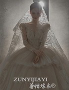 2023蕾丝头纱，中长款婚纱摄影样片网红披肩，遮面新娘造型头饰