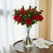 3头手感保湿玫瑰花仿真花束家居客厅装饰情人节单支小玫瑰假花