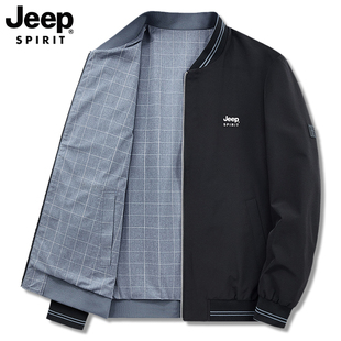 jeep吉普正反两面穿外套男春秋款中老年爸爸，春装男装休闲运动夹克
