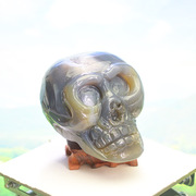 天然水晶玛瑙原石创意雕刻骷髅，摆件聚宝盆家居装饰能量奇石复古件