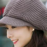 秋冬天韩版加绒时尚，保暖女士妈妈鸭舌帽，针织中老年兔毛线帽子