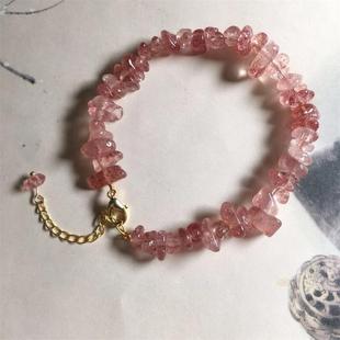 天然草莓晶碎石手链，女款原创手串波西米，亚风简约时尚水晶饰品礼物