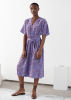 欧美淡紫色碎花v领短袖，宽松系带显瘦天丝棉，连衣裙大码外贸原单