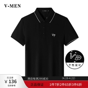 vmen威曼青年休闲polo衫，个性刺绣翻领，黑色短袖t恤男高级感p707