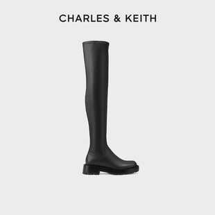 charles&keith秋冬女靴ck1-90920119优雅厚底粗跟长筒过膝靴女靴