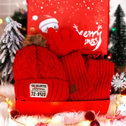 儿童帽子围巾手套，三件套加绒围脖可爱鹿角宝宝，毛线帽圣诞