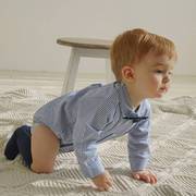 ins婴儿连体衣条纹格子衬衫外套男宝周岁1岁爬衣衣爬服衣
