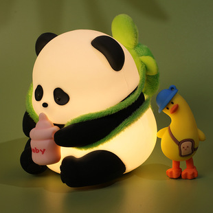 熊猫花花小夜灯usb充电拍拍硅胶灯卡通卧室led氛围灯创意生日礼物