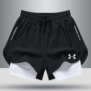 夏季男运动速干短裤健身训练内衬，假两件马拉松，田径跑步体育三分裤