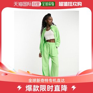 香港直邮潮奢asos女士，pullon设计亚麻绿色裤子(apple)