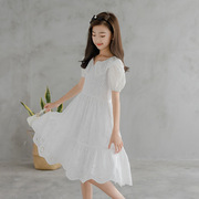 女童连衣裙夏装洋气韩版中大童女孩刺绣白色裙子纯棉儿童公主裙潮