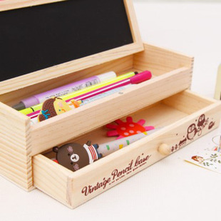 创意精致可爱收纳盒 多功能木制DIY小黑板抽屉铅笔盒 韩国文具盒