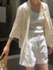 韩国ounce23年夏浮雕(夏浮雕)蕾丝遮阳衬衫，米白色防晒薄外套女