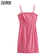 BBWM 欧美女装时尚休闲式田园风格子吊带连衣裙
